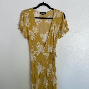 Maxi Floral Mustard Wrap Dress
